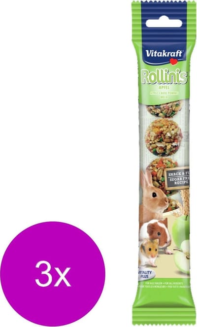 Vitakraft Rollinis Appel - Knaagdiersnack - 3 x 48 g