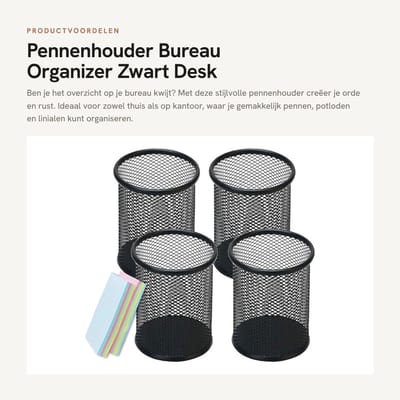Dailygoods- Pennenhouder 4-Pack - Bureau Organizer - Metalen Rooster - Zwart - Desk Organizer - Grote Inhoud