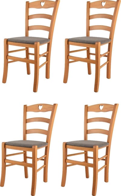 Tommychairs Cuore - Eetkamerstoelen - Set van 4 - Bruin - Stof en Hout