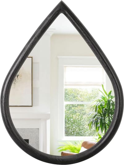 Druppelvormige Wandspiegel - Unieke Spiegel - Huis Decoratie - Massief Houten Frame - 65 x 45 cm - Zwart