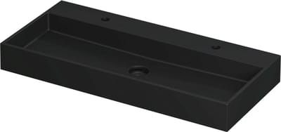 INK United wastafel porselein met 2 kraangaten inclusief porseleinen click plug en verborgen overloop systeem 100x45x11cm, mat zwart