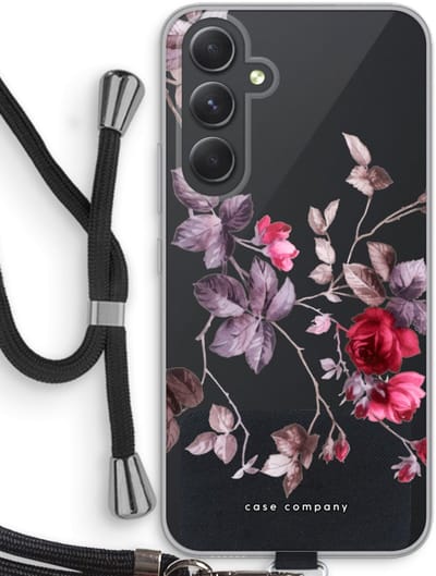 Case Company® - Hoesje met koord geschikt voor Samsung Galaxy A54 hoesje met Koord - Mooie bloemen - Telefoonhoesje met Zwart Koord - Bescherming aan alle Kanten en Over de Schermrand