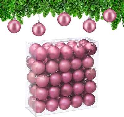 kerstballen set van 50 - Ø 6 cm - mat - kunststof - roze