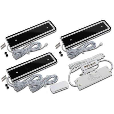 Hera LED meubelverlichting U-Pad F, set van 3 3.000K zwart Sensor