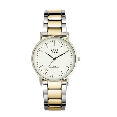 MW Flat Silver horloge-Sports Metal BiColor white dial