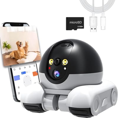 Robot Huisdier Camera - 1080p Mobiele Binnenbeveiliging - 2.4GHz WiFi - Tweerichtingsaudio - 360° Bewegingsdetectie - Met 32GB SD Kaart - 5200mAh Batterij - Kleurnachtzicht - Voor Katten en Honden