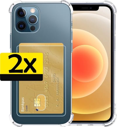 Hoesje - 2 Stuks - Geschikt voor Apple iPhone 12 Pro - Met Pashouder en Kaarthouder - Telefoon Hoes Shockproof - Siliconen Case - Back Cover - Shock Proof - Pasjes Houder - Telefoonhoesjes - Transparant