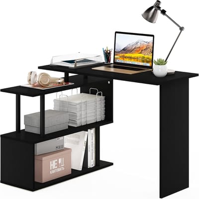 L-vorm bureau - Hoekbureau studie - Thuiswerken kantoor - Omkeerbare planken - 100x80 cm - Americano zwart