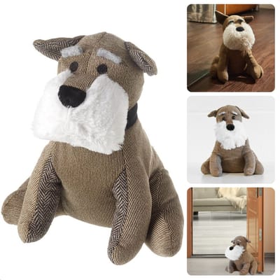 Deurstopper Hond Grijs - 1 kg Zware Deurbuffer - Deurwig - Deurdranger - 26 cm Hoog - 50% Polyester + 50% Steen - 100% Polyester - Bruin - Inclusief EBOOK
