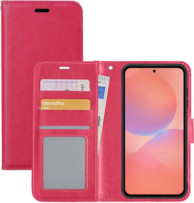 Hoesje - Met Pasjeshouder - Geschikt voor Samsung Galaxy A36 - Luxe Bookcase Portemonee - Flip Case - Kunstleer Book Case - Flipcase - Book Cover - Walletcase - Portemonneehoes - Donkerroze