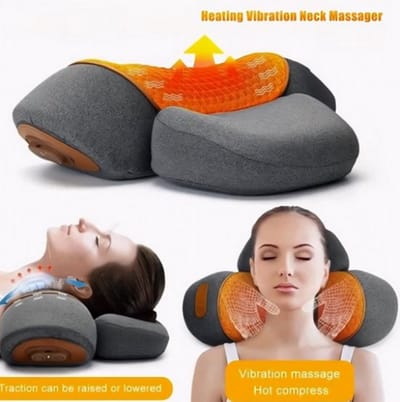 Elektrische Nekmassage Apparaat met Verwarming – Cervicaal Massagekussen voor Nek- en Schouderpijn – Trillingen, Warmtekompres & Nektractie – Nek- en Rugmassager voor Thuisgebruik- Lichtgrijs