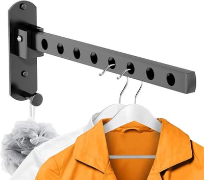 Wandgemonteerd droogrek - Opvouwbaar droogrek voor buiten - 90° draaibare opvouwbare droogrek - Wandgemonteerd droogrek - Wandgemonteerd opvouwbaar droogrek voor balkon, wasruimte, badkamer - Enkele stang opvouwbaar, 8 gaten - Zwart