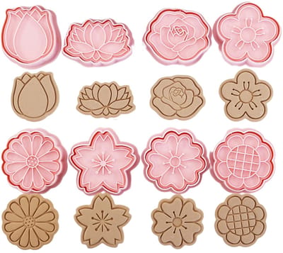 Dailygoods- Uitsteekvormpjes Set van 8 - 3D Koekjessnijders - Bloemenvormen - Taartbakgereedschap - Hoogwaardig PVC - Duurzaam en Antiaanbaklaag - Koekjesvorm