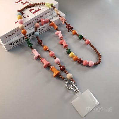 Telefoon Lanyard Lange Crossbody Ketting Boot Kralen Handgemaakt Kralen Hanger Retro Dames Band Touw Anti-verlies Sling Touw IPhone15 gray