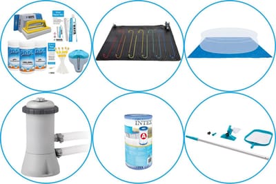 Zwembad Accessoirepakket 5-delig - WAYS Onderhoudspakket & Zwembad verwarming & Filterpomp (28604GS) + Filter & Onderhoudsset & Grondzeil
