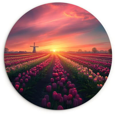 WallCircle® Wandcirkel 120x120 cm - Muurcirkel Windmolen - Zonsondergang - Landschap - Muurdecoratie woonkamer - Wanddecoratie slaapkamer - Kamer decoratie accessoires - Ronde schilderijen XXL