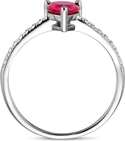 Gerhodineerd Zilver Ring Hart Corundumkleurig En Wit Met Zirkonia 1338489