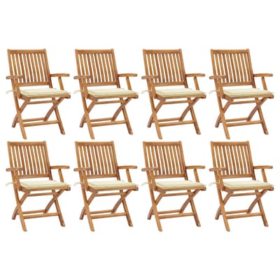 vidaXL - Opklapbare - stoelen - met - kussens, - 8 - stuks, - massief - teakhout