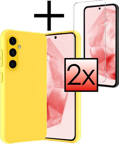 Hoesje - Met 2x Screenprotector - Geschikt voor Samsung Galaxy A35 - Sterk & Shockproof - Back Cover - Siliconen Case - Telefoon Hoes - Geel