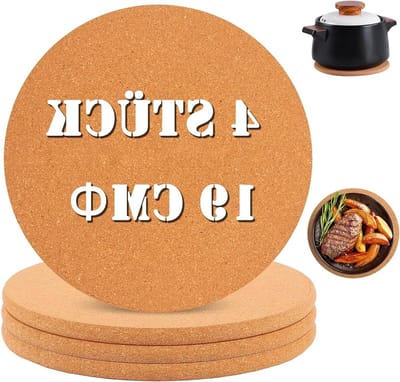 Houten Onderzetters van Kork - Antislip, Warmtebestendig en Herbruikbaar voor Thuis, Keuken en Woonkamer - 19 cm, Set van 4