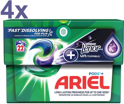 Ariel Pods+ Lenor Unstoppables 4 in 1 Pods – Wasmiddelcapsules – Langdurige Frisheid – 88 Wasbeurten | Voordeelverpakking