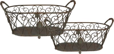 Clayre & Eef Opbergmand Set van 2 60x30x26 / 49x23x22 cm Groen Bruin IJzer
