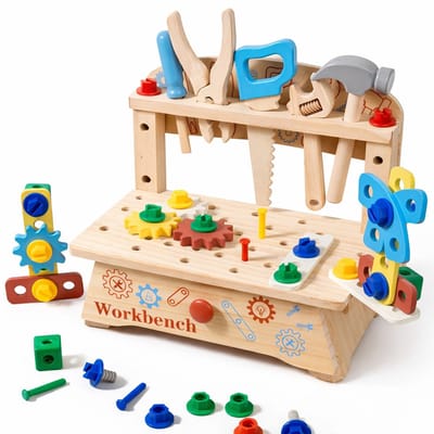 Houten Werkbank Speelgoed – Montessori Gereedschap Set voor Kinderen, Bextunio