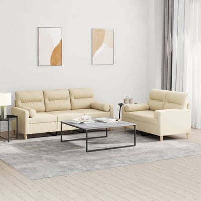 vidaXL - 2-delige - Loungeset - met - kussens - stof - crèmekleurig