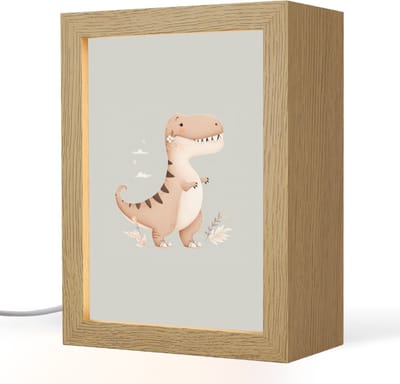 Nachtlampje 15x20 cm - Kinder lampje - Dino - Bloemen - Blauw - Tafellamp kinderkamer - Slaapkamer lamp - Bedlamp kinderen - Kinderlampje stopcontact - Wandlamp babykamer - Nachtlampjes