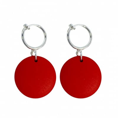 Klem oorbellen- hout- rood- zilverkleur -Tordis-geen gaatje-Charme Bijoux