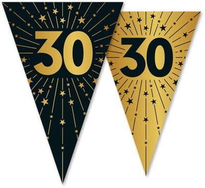Vlaggenlijn 30 jaar zwart / goud 10 meter 2 zijdig bedrukt - Verjaardag Feestje Vlag Vlaggen Versiering Slinger Feestdecoratie Decoratie