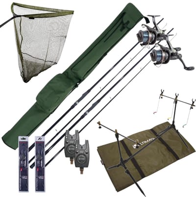 Complete Ultimate Karper Set met hengels, vrijloopmolens, rodpod, beetmelders en end-tackle! - Karper Set