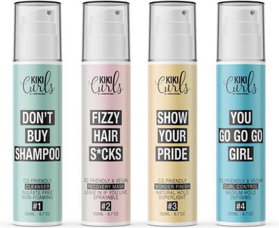 Kiki Curls 4x200ml combi set | Voor krullen | Extra voordelig | #1 cleanser #2 mask #3 wonder finish #4 control cream