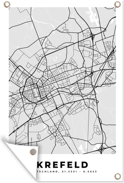 Muurdecoratie Duitsland- Krefeld - Stadskaart - Plattegrond - Kaart - 120x180 cm - Tuinposter - Tuindoek