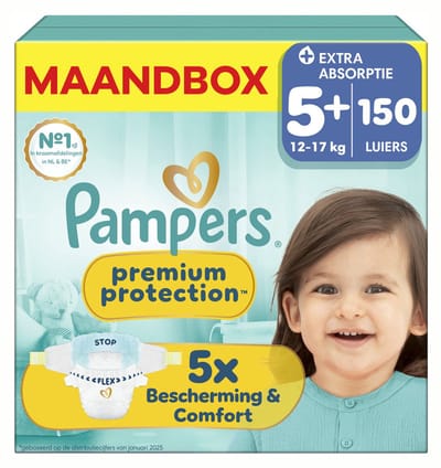 Pampers - Premium Protection - Maat 5+ - Maandbox - 150 luiers - 12/17KG