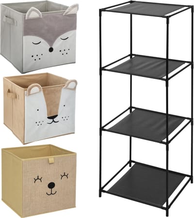 5Five Kastmandjes/opberg mandjes - 3x stuks van 29L - Dieren gezicht prints - In rekje 68 x 68 cm