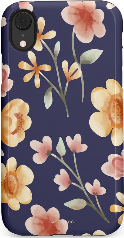 Casetastic Hoesje Geschikt voor Apple iPhone Xr - Stijlvolle Beschermende Duo-layer Case - Fluweel Bloemendesign