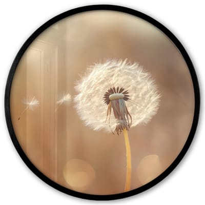 Poster in lijst Rond - Fotolijst 40x40 cm - Posters - Paardenbloem - Beige - Natuur - Bloem - Ronde posterlijst zwart - Decoratie - Wanddecoratie woonkamer - Muurdecoratie slaapkamer