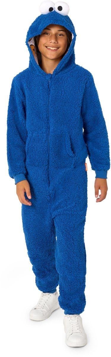 OppoSuits Cookie Monster Kids Onesie - Sesamstraat Huispak - Kinder Kleding voor Koekiemonster Outfit - Carnaval - Blauw - Maat: L - 134/140 - 146/152 - 10-12 Jaar