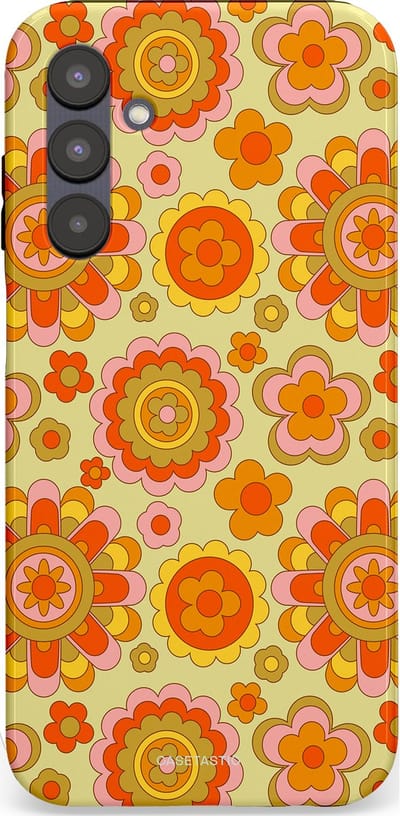 Casetastic Hoesje Geschikt voor Samsung A25 - Stijlvolle Beschermende Duo-layer Case - Retro Oranje Bloemen