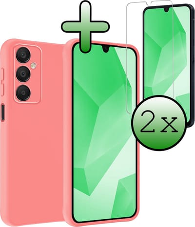 Hoesje Met 2x Screenprotector - Geschikt voor Samsung Galaxy A16 - Sterk & Shockproof - Back Cover - Siliconen Case - Telefoon Hoes - Lichtroze