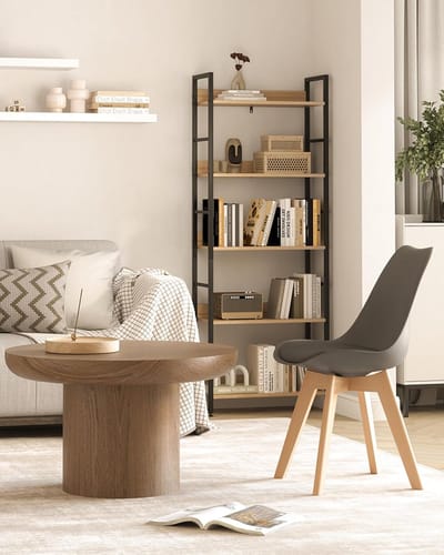 WOLTU Dining Chairs Set of 4, Scandinavian Kitchen Chairs, Living Room Chair, Retro Design, Seat Made of Faux Leather, Upholstered Armchair, Solid Wood Legs, Grey BH29gr-4