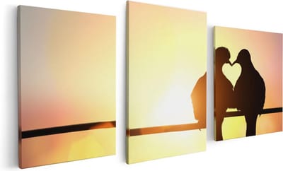 Artaza Canvas Schilderij Drieluik Twee Silhouet Vogels In Een Hart Vorm - 120x60 - Foto Op Canvas - Canvas Print