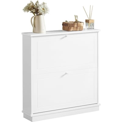 SoBuy Schoenenopbergkast Schoenenkast 2-bladige schoenenkist Hal Opbergkist voor schoenen - Wit, 76x18x78cm, FSR99-W