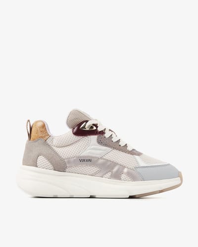 VIA VAI Vic Harmony Sneakers Dames - Leer,Mesh,Suède - Beige - Maat 37