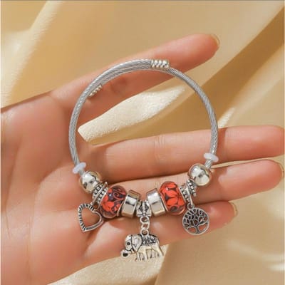 Bracelet pendentif arbre de vie cœur de pêche style Panjia alliage bracelet cristal métal version coréenne femme rouge