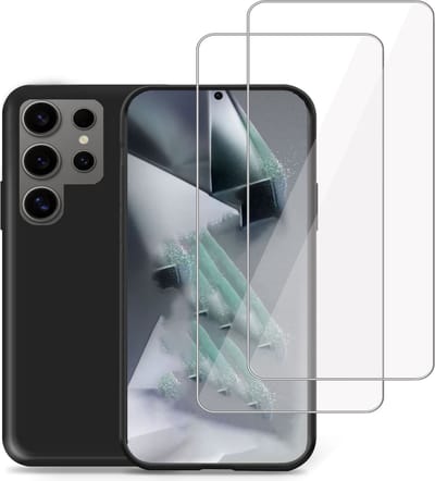 Hoesje + 2x Screenprotector geschikt voor Samsung Galaxy S24 Ultra – Tempered Glass - Liquid Back Case Cover Zwart