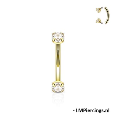 Piercing PVD curve prong 1.2x8x3 - goud - LMPiercings