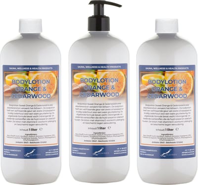 Bodylotion Sweet Orange & Cedarwood 1 Liter - met gratis pomp - set van 3 stuks