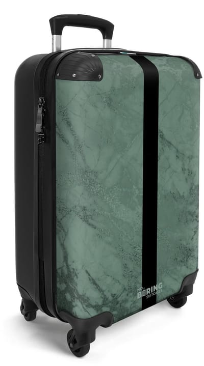 NoBoringSuitcases.com® - Handbagage koffer lichtgewicht - Reiskoffer trolley - Groen marmer met streep - Reis rolkoffer met wieltjes - Carry on reistrolley op wielen - Luggage suitcase - 55x40x20 en 55x35x25 - Bagage 55 cm